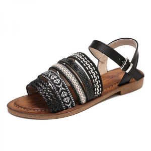 Lostisy Women Casual Bohemia Weave Stitching Buckle Flat Sandals