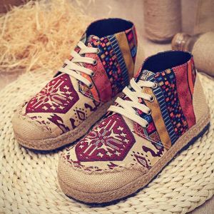 Women Vintage Colorful Pattern Canvas Ankle Boots