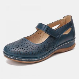 LOSTISY Women Hollow Out Breathable Comfy Hook Loop Spring Flats Casual Shoes