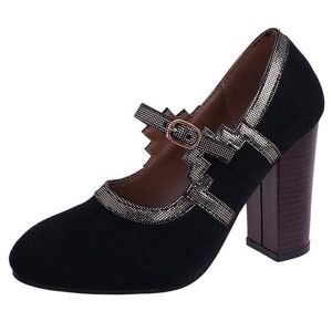 Women Plus Size Stitching Chunky Heel Pumps