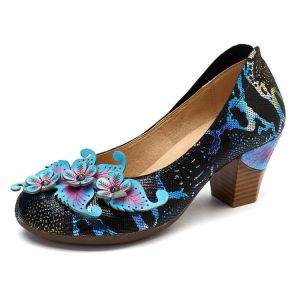SOCOFY Women Pumps Genuine Leather Handmade Snake Print Shoes