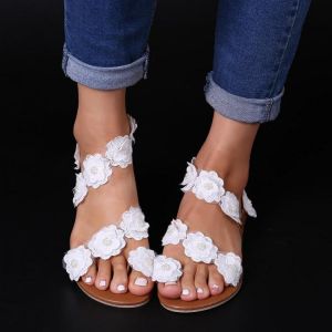Women Plus Size Flower Decoration Slip On Clip Toe Summer Beach Sandals