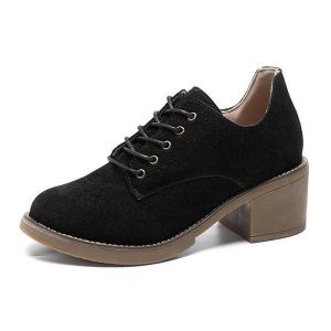 Women Thick Heel Suede Lace Up Casual Commfortable Pumps