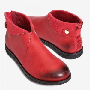 Women Plus Size Soft Sole Round Toe Solid Flats Ankle Boots