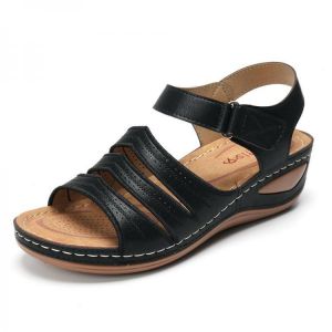 Lostisy Adjustable Hook and Loop Straps Peep Toe Comfy Sandals