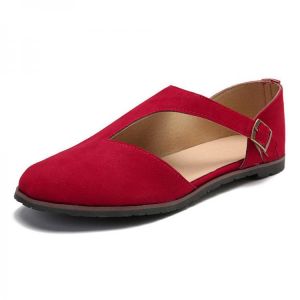 Large Size Women Comfy Suede Buckle Pure Color Flats
