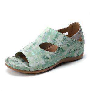 Lostisy Large Size Floral Retro Pattern Hook Loop Wedge Sandals