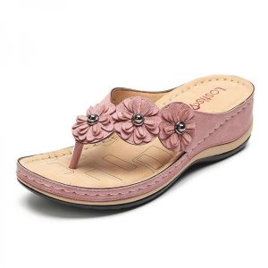 LOSTISY Comfy Flip Flop Flowers Wedge Sandals