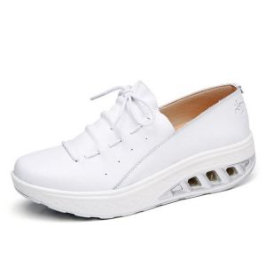 Large Size Women Rocker Sole Lace Up Cow Leather Loafers