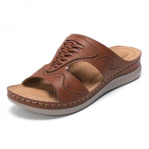 Lostisy Casual Woven Upper Peep Toe Comfy Wedge Sandals