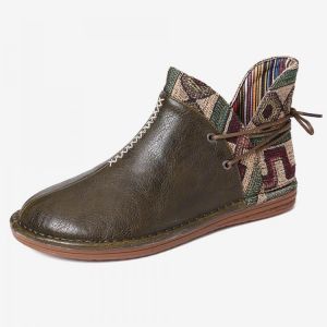 LOSTISY Women Folkways Stitching Slip Resistant Comfy Ankle Boots