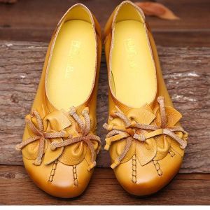 SOCOFY Genuine Leather Floral Tassel Comfortable Slip On Casual Flats Shoes