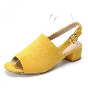 LOSTISY Women Solid Color Suede Peep Toe Slingback Chunky Heel Casual Daily Heeled Sandals