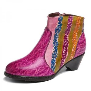 Women Hand Painted Rainbow Stripes Texture Ankle Boots