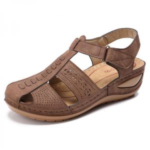 LOSTISY Stitching Hollow Out Hook Loop Light Wedge Sandals