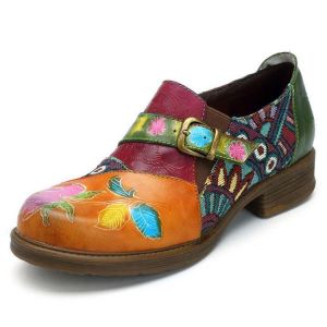 SOCOFY Retro Jacquard Stitching Genuine Leather Brogue Shoes