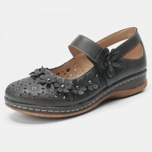 LOSTISY Women Comfy Flowers Hollow Hook Loop Flats