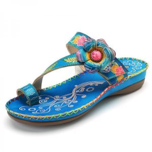SOCOFY Flat Shoes Genuine Leather Hook Loop Casual Sandals