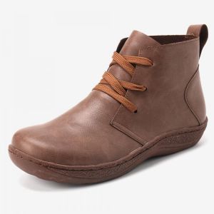Casual Retro Pure Color Low Heel Leather Ankle Boots