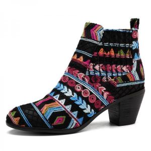 SOCOFY Women Bohemian Geometric Pattern Slip On Ankle Boots