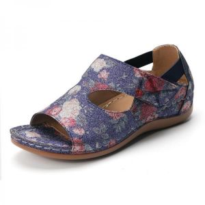 Lostisy Large Size Women Floar Pattern Hollow Out Hook Loop Sandals