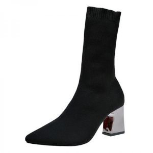 Elastic Sock Boots Chunky Heel Mid Calf Boots
