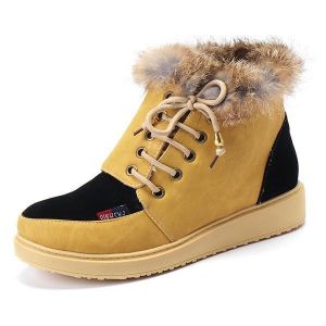 Winter Lace Up Flats Fur Lining Keep Warm Cotton Ankel Snow Boots