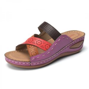 shopping נעלי נשים Lostisy Large Size Women Casual Cross belt Hollow Color Stitching Slippers