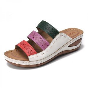 Lostisy Large Size Women Hollow Out Rainbow Stitching Slippers