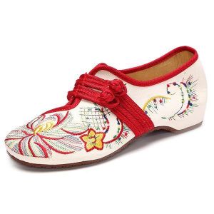 shopping נעלי נשים US Size 5-12 Women Casual Embroidery Floral Slip On Outdoor Flat Shoes