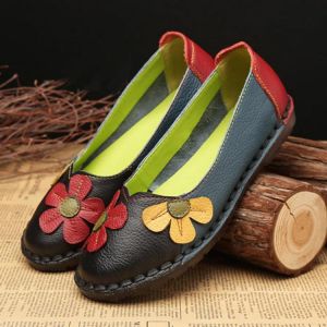 shopping נעלי נשים Retro Stitching Leather Flats Casual Shoes