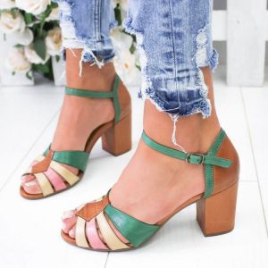 Large Size Women Color Patchwork Hollow Out Heeled Sandals