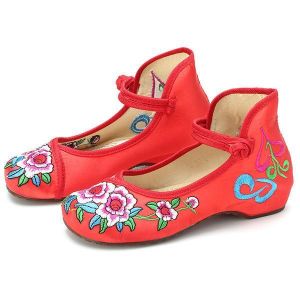 shopping נעלים לילדים Mary Janes Girls Chinese Embroidered Cotton Shoes Colorful Silk Dancing Flat Cloth Loafers Casual