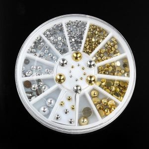 6 Sizes Silver Gold Metal Round Studs Nail Art Decoration Wheel