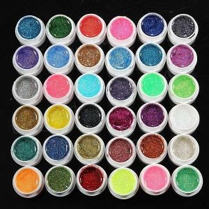36 Pots Glitter Powder UV Builder Gel Nail Art Decoration Set