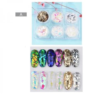 6Pcs 3D Glass Glitter Nail Sequins Set Aurora Shimmer Nail Decoration Nail DIY Art Decoration