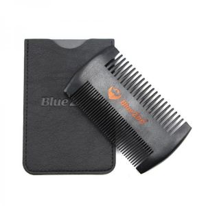Pear Wood beard double comb + PU leather bag anti-static beard care comb men's portable hair brush