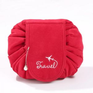 Lazy Big Capacity Cosmetic Bag Flannel Drawstring Travel Makeup Storage Bag