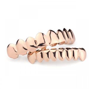 2Pcs Gold Silver Plated Custom Teeth Grill 8 Tooth Hip Hop Top &amp; Bottom Teeth Grill Removable Mouth Grillz set