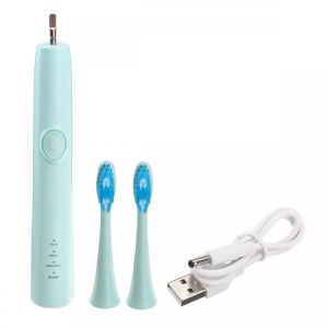 3 Modes USB Mute Electric Toothbrush Acoustic Wave Vibration Waterproof W/2 Brushes Head