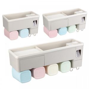 Toothbrush Holder Toothpaste Squeezer Stand Organizer Plastic Bathroom Storage Rack Set