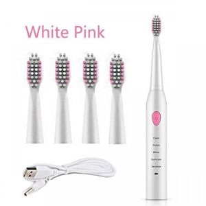 5 Modes Electric Toothbrush Mute Soft Sonic USB Rechargeable Waterproof Tooth Cleaner With 4 Brushes