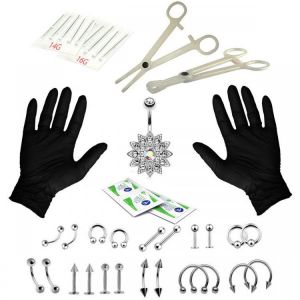 41PCS Body Piercing Tool Kit Ear Nose Navel Nipple Needle Scissors Set