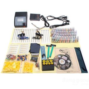 Professional Tattoo Kit 2 Machines Gun 54 Color Inks 20 Needles