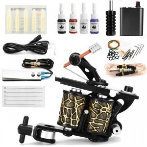 shopping קעקועים Complete Tattoo Kit Tattoo Machine Set Ink Needles Power Supply Grip Tips