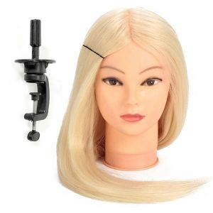 24&quot; 90% White Long Real Human Hair Mannequin Training Head Hairdressing Model Clamp Holder