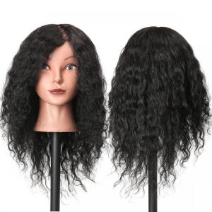 48cm 100% Human Hair Hairdressing Mannequin Head Practice Model Long Curly Hair