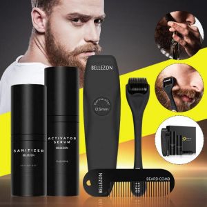 Men Oil Beard Mustache Growth Essential Oil Liquid + Beard Roller + Comb