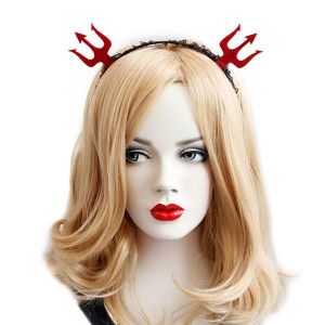 shopping שיער ואביזרים Halloween Red Demon Fork Lace Headbrands Toys Gothic Punk Girl Tiara Fashion Party Hair Accessories