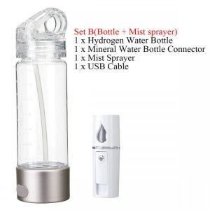 Portable Hydrogen Rich Water Maker Electrolysis Ionizer Water Bottle Mist Spray